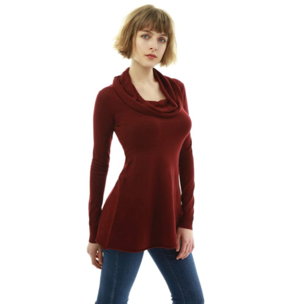 AmélieBoutik Women Cowl Neck A-Line Tunic Sweater